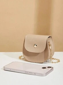 1 chiếc túi đeo chéo mini trơn màu cho bé gái có đựng son môi, hộp đựng tai nghe, ví đựng tiền xu & túi đeo vai đựng son môi hình yên ngựa, lý tưởng để sử dụng hàng ngày & làm quà tặng - Màu Khaki - Xem 3