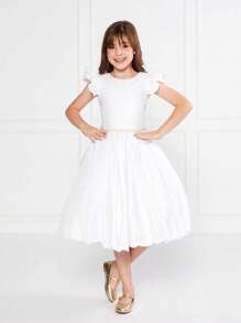 White Children's Dress Party Gode Plain Baptism Christening First  New Year Bridesmaid Princess Flared Girl - trắng - Xem 1