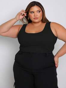 Women's Basic Premium American Summer Blogger Ribbed Tank Top Ribbed Knit - 黑色 - 查看 1