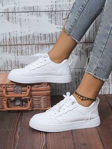 Zapatillas blancas informales transpirables para mujer de talla grande, zapatos deportivos de plataforma de temporada primaveral para skateboard - Blanco - Ver 2
