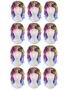 I LOVE FANCY DRESS Multi Coloured Tinsel Wig Shiny Foil Metallic Perfect For Parties Wedding Photobooth Prop Hen Do Party Fancy Dress Accessory 80s 90s Costume - 12pcs - View 1