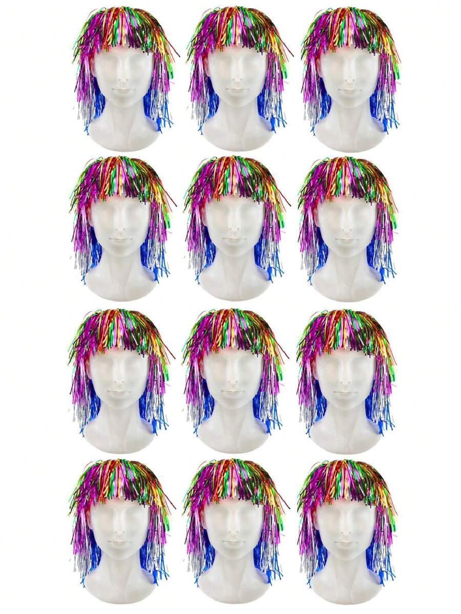 I LOVE FANCY DRESS Multi Coloured Tinsel Wig Shiny Foil Metallic Perfect For Parties Wedding Photobooth Prop Hen Do Party Fancy Dress Accessory 80s 90s Costume - 12pcs - View 1