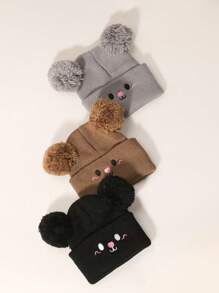 3pcs/Set Baby Boys Knitted Hats, Suitable For Newborns, Toddlers, Children, With Double Pom Pom Decoration, Winter Warm Hats - Multicolor - View 2