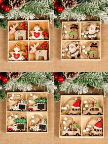 Bộ 12 mặt dây chuyền trang trí Giáng sinh bằng gỗ, mũ đỏ, xe hơi, thiên thần và ông già Noel, người tuyết, mặt dây chuyền trang trí cây thông Noel, mặt dây chuyền trang trí nền tiệc, Giáng sinh - đồ trang trí giáng sinh - Xem 2