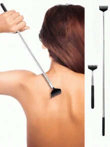 Stainless Steel Adjustable Back Scratcher, Long Handled Massager, Safe For Skin, Multi-Functional High-End Back Scratching Tool, Cat Pet Grooming & Massage Brush - Black - View 1