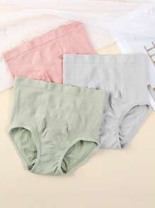 5pcs/Pack Women Seamless High-Waist Underwear, Comfortable Breathable Elastic Briefs For Postpartum Waist Shaping And Belly Control - Multicolor - View 5