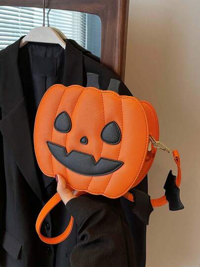 时尚多功能新设计拼色 PU 材料女士万圣节南瓜形单肩斜挎包、万圣节钱包，非常适合化装派对万圣节时尚和哥特式时尚