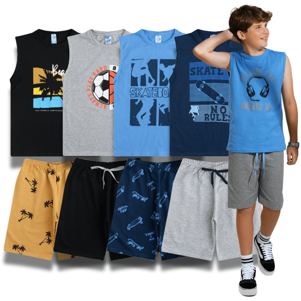 Kit 4 Conjunto Regata Juvenil Bermuda Moletom Menino 10 A 16