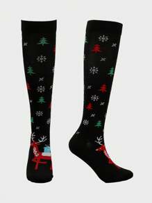 Unisex Christmas Pattern Athletic Compression Socks, Suitable For Running, Cycling And Hiking - Multicolor - View 7