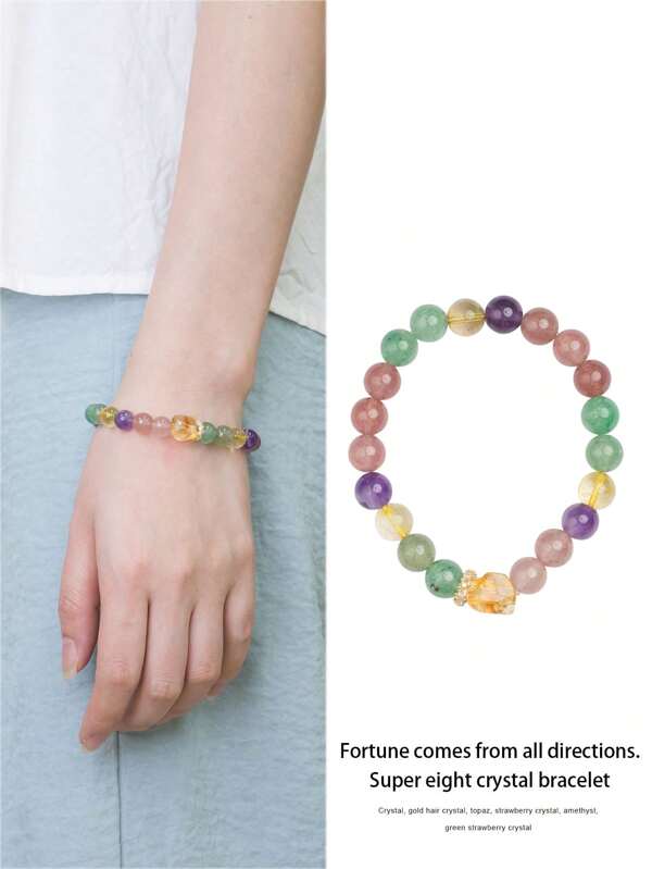 VE [VE] 1 pieza Brazalete de cuarzo cristal natural plateado, que reúne varias energías minerales, con tonos multicolores distintivos. Usar un brazalete de cristal de cuarzo puede realzar el aura personal, promover la salud física y mental, y elevar la calidad de vida. Simboliza una buena suerte y prosperidad integral, trayendo una carrera y éxito fluidos, así como mejorar las relaciones interpersonales y la armonía emocional. Usar cristal de cuarzo es como tener un ángel de la guarda a tu lado, llenándote de confianza y coraje para dar la bienvenida a cada mañana prometedora. El color de la piedra preciosa natural varía.