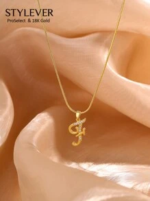 STYLEVER 1Pc New Luxury  A-Z 26 Letter Pendant Necklace, Electro -Plated 18K Gold Men Women Initial Name Letter Charm Necklace