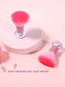1pc Diamond-Shaped Large Soft Hair Nail Powder Brush, Nail Surface Cleaning Brush, Dust Removal Brush, Nail Art Tool, Powder Blush Makeup Brush - Pink - View 4
