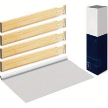 Juego de separadores de cajón - 4 separadores de cajón ajustables y almohadillas antideslizantes - Almacenamiento de cajón de bambú de 17 pulg. a 22 pulg. para uso en cocina y oficina - Color de la madera - Ver 1