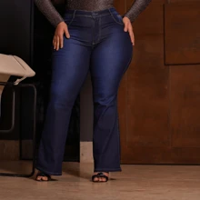 Women's Plus Size Flare Shaping High Waist Jeans With Premium Elastane - Rửa tối - Xem 4