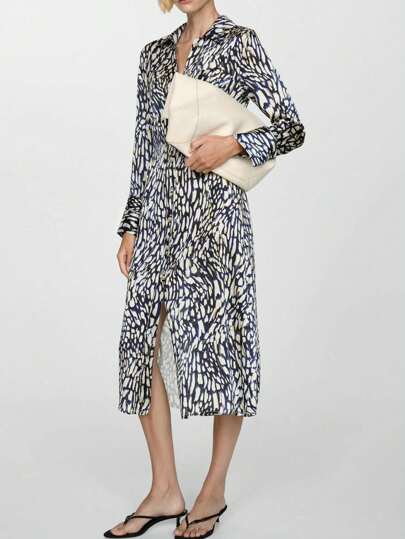 Sukienka damska jednorzędowa, średniej długości, z kołnierzykiem, kieszeniami, na wiosnę i jesień