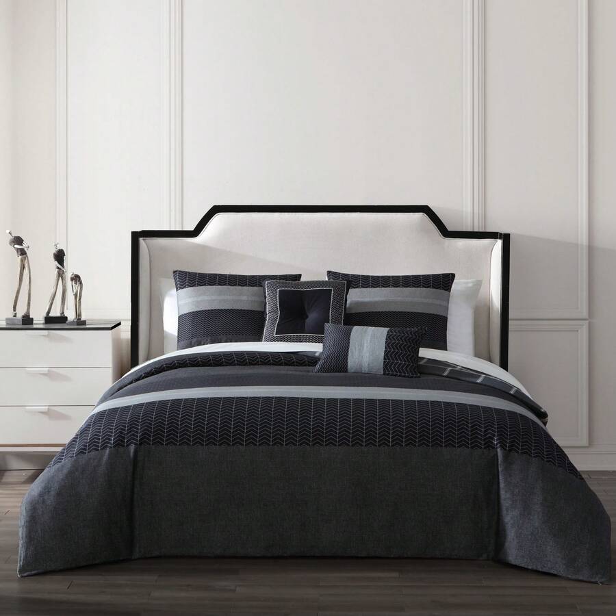 Bebejan Kyle Black 5 Piece Reversible Comforter Set - màu đen - Xem 1