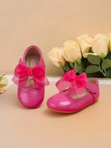 1 Pair Cute Butterfly Floral Decor Solid Color Non-Slip Massage Sole Flat Baby Walking Shoes Suitable For Spring And Autumn - Hot Pink - View 2