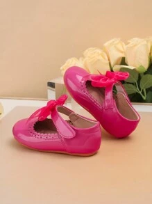 1 Pair Cute Butterfly Floral Decor Solid Color Non-Slip Massage Sole Flat Baby Walking Shoes Suitable For Spring And Autumn - Hot Pink - View 6