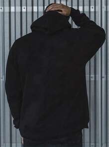 250g Hoodies / 1pc Hoodies / 100% Polyester, Destiny, Letter Print Kangaroo Pocket Hoodies, Men's Casual Long Sleeve Drawstring, Autumn And Winter - 黑色 - 查看 2