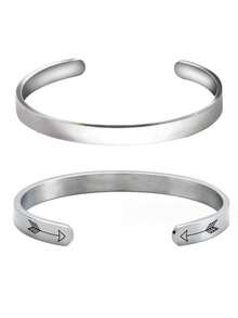 1pc Customized Text Bracelet, Simple DIY Personalized Minimalist Stainless Steel Bracelet, Gift For Couple, Family, Christmas, Birthday, Mother's Day, Father's Day, Friends - Multicolor - View 12