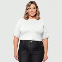 Kit 02 Women's Plus Size Basic Plain Round Neck T-Shirt 100% Cotton G1 G2 G3 - 白色和粉紅色 - 查看 2