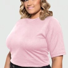 Kit 02 Women's Plus Size Basic Plain Round Neck T-Shirt 100% Cotton G1 G2 G3 - 白色和粉紅色 - 查看 3
