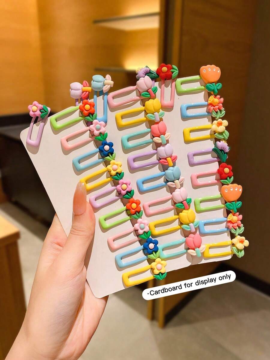 30入組甜美卡通花朵髮夾套裝,適合女孩 - 彩色 - 查看 1