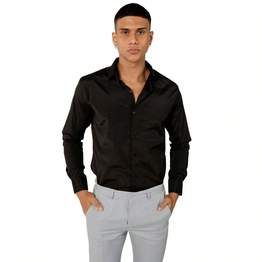 Men's Easy Iron Slim Fit Dress Shirt - 100% Cotton - màu đen - Xem 1