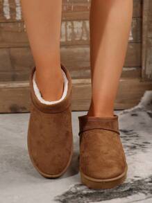 2024 秋冬女士羊毛拖鞋羊皮内衬厚底雪地靴封闭式趾套穿拖鞋凉鞋，毛皮靴 - 黃色 - 查看 5