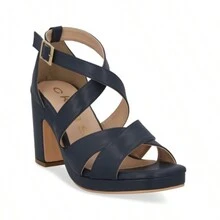 Navy Blue Heeled Sandal With Adjustable Buckles - Navy Blue - View 1