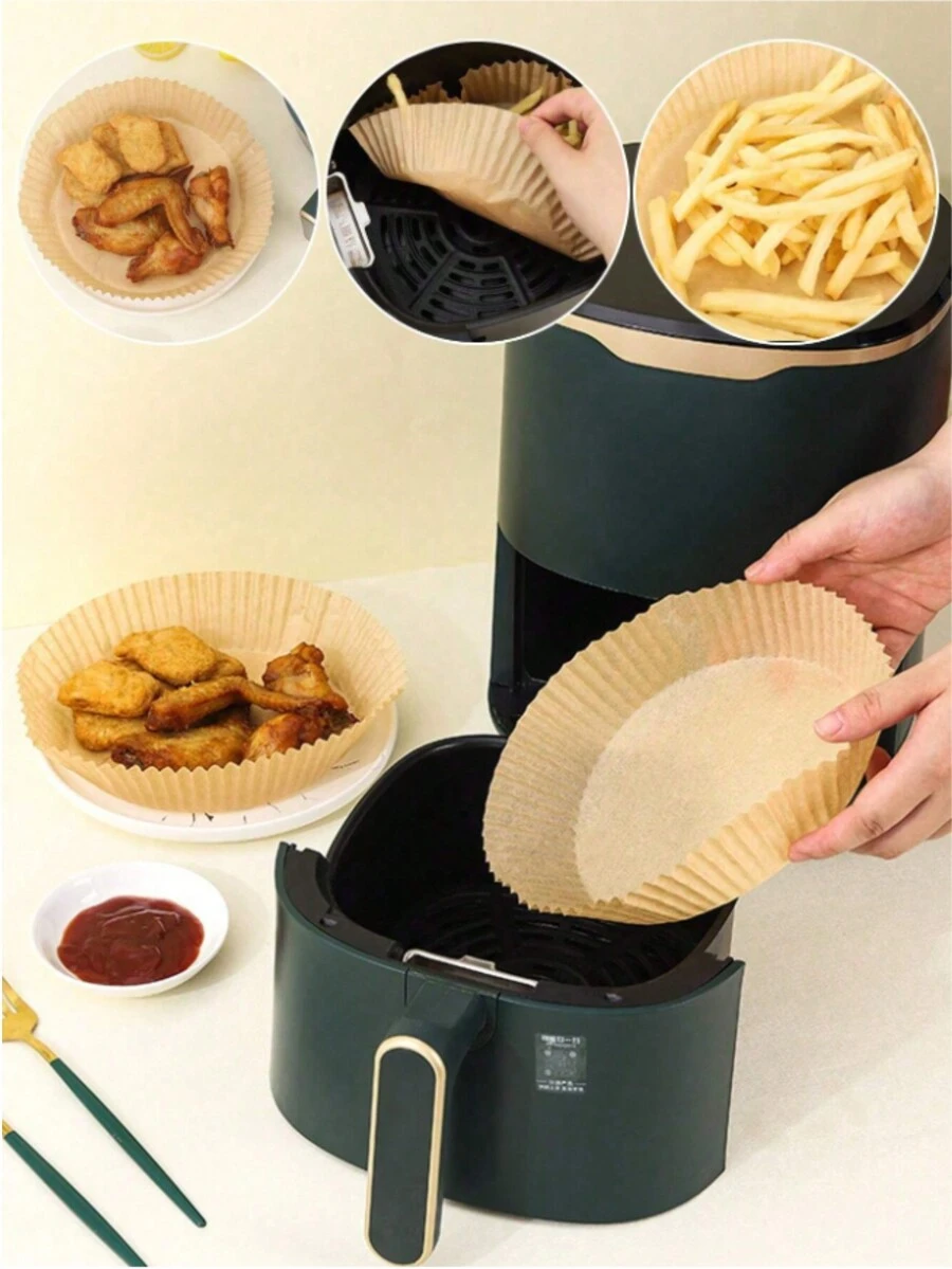 100 miếng lót giấy dầu dùng một lần cho máy chiên không dầu, Phụ kiện nhà bếp, Không dính, Không thấm nước, Thích hợp để nướng và dùng trong lò vi sóng, Phụ kiện máy chiên không dầu - Nhiều màu - Xem 1
