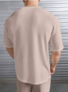Kit 2 Oversized Casual Basic Plain Straight T-Shirt Black/Multicolor - 米色 - 查看 3