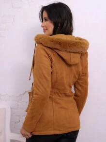 Women's Double-Sided Suede Parka Jacket Windbreaker Winter - 駝色 - 查看 2