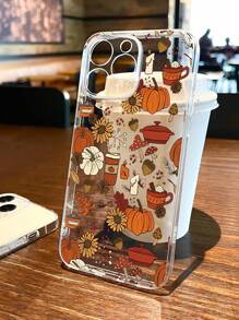1 件秋季南瓜设计透明 TPU 全框架防刮防指纹手机壳适用于 iPhone - 彩色 - 查看 4