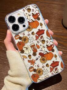 1 件秋季南瓜设计透明 TPU 全框架防刮防指纹手机壳适用于 iPhone - 彩色 - 查看 1