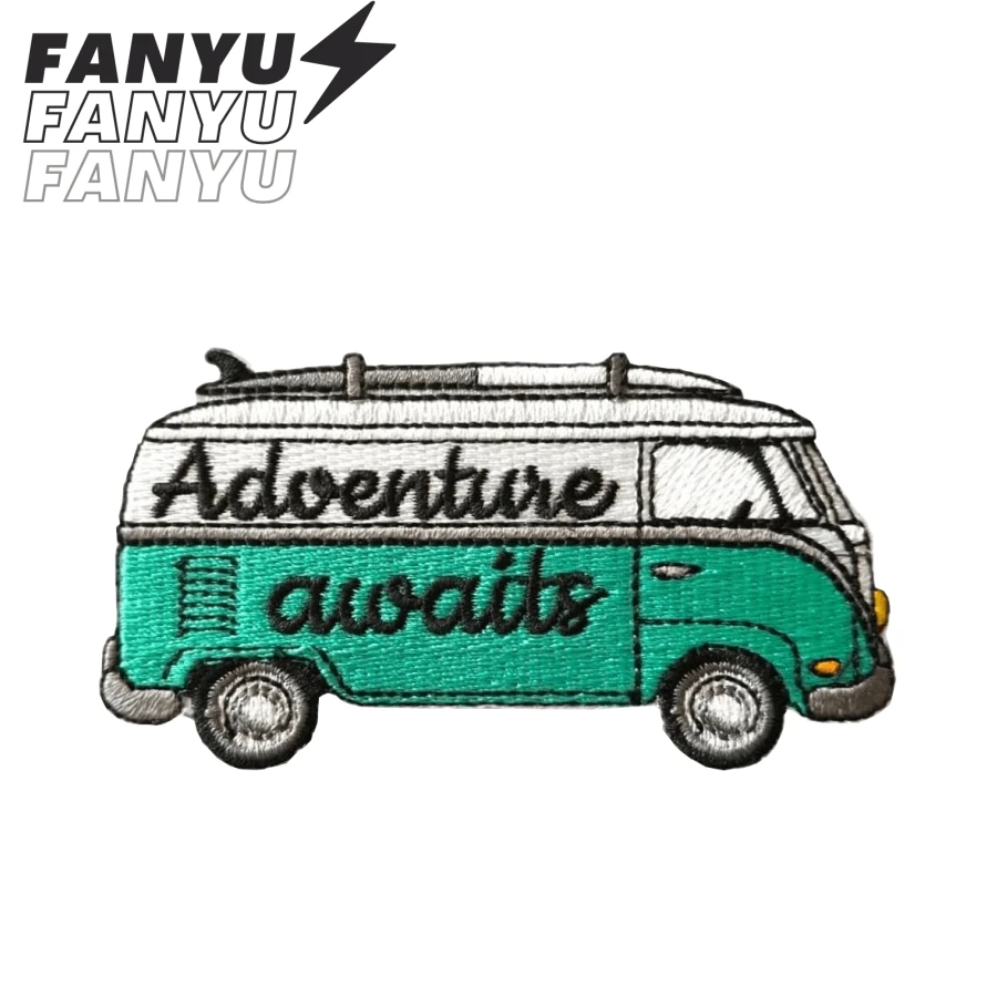 1件裝 Adventure Awaits 衝浪旅行露營車山地單車冒險戶外嬉皮龐克搖滾動漫卡通刺繡布貼，可燙貼可縫製，個性化DIY衣物配件，服飾裝飾補丁徽章胸針，適用鞋子、帽子、包包配件及破洞修補，校園風