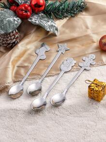 4pcs/Set Creative Stainless Steel Coffee/Tea Stirring Spoons, Snowman, Gingerbread Man, Star, Stocking Design, For Holiday Desserts Christmas Gift - Gold - View 7