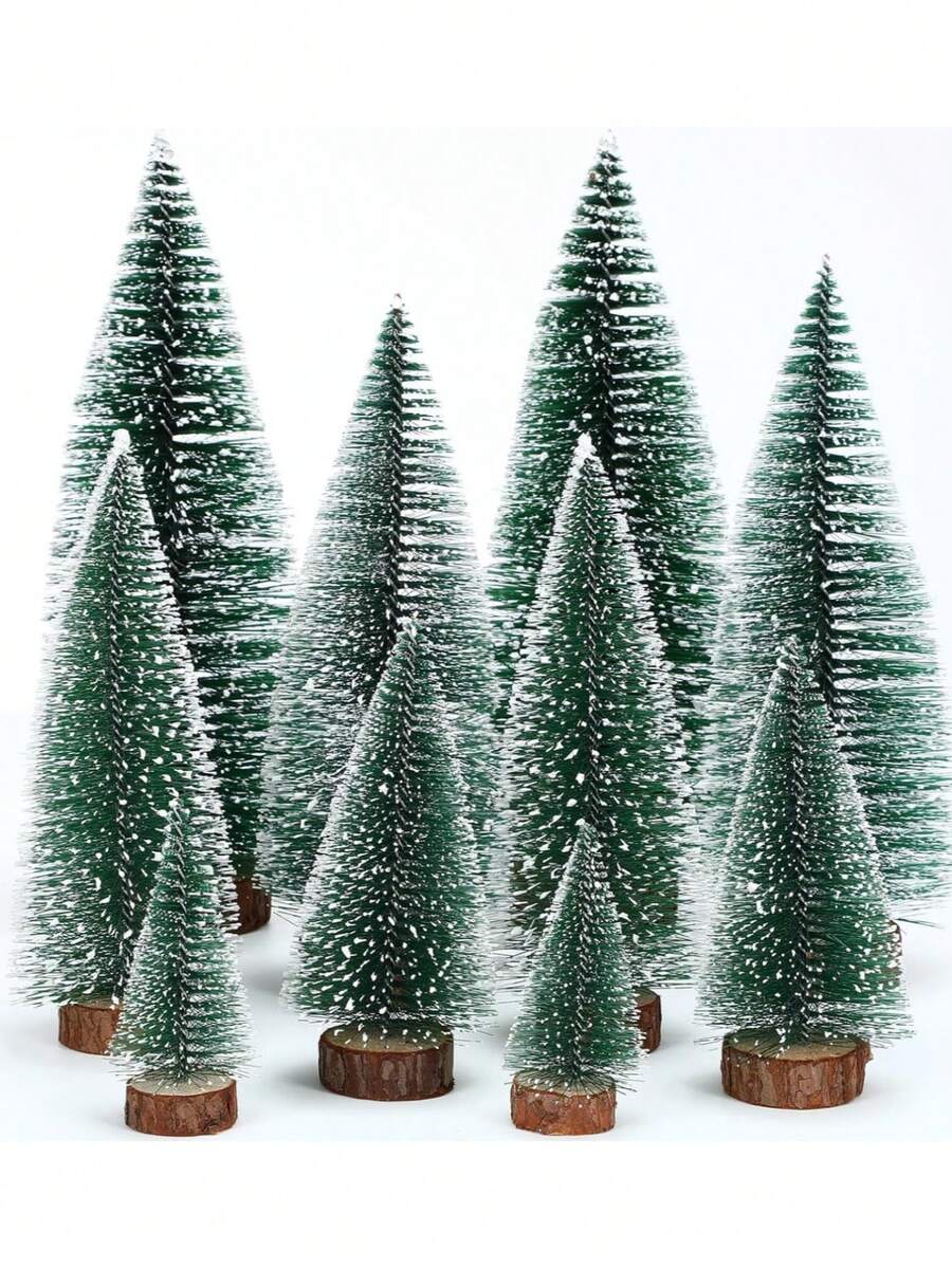 1 件人造圣诞树，小松树，木制底座瓶，刷树底座圣诞树，圣诞派对，DIY 家居装饰，迷你圣诞树装饰，圣诞节 - 綠色 - 查看 1