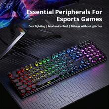 Teclado de juego con estilo de máquina de escribir EWEADN, 104 teclas con teclas redondas retro punk con iluminación LED retroiluminada con cable USB, para juegos y oficina, para computadoras portátiles y PC con Windows, periférico negro - Negro - Ver 6