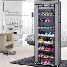 Shoe Rack, 10 Tier 9 Compartment Non-Woven Shoe Cabinet, Free Standing Shoe Racks 9 Tier - Portable Row Shoe Rack Organizer Tower For Closet With Nonwoven Fabric Cover - Grey - View 2