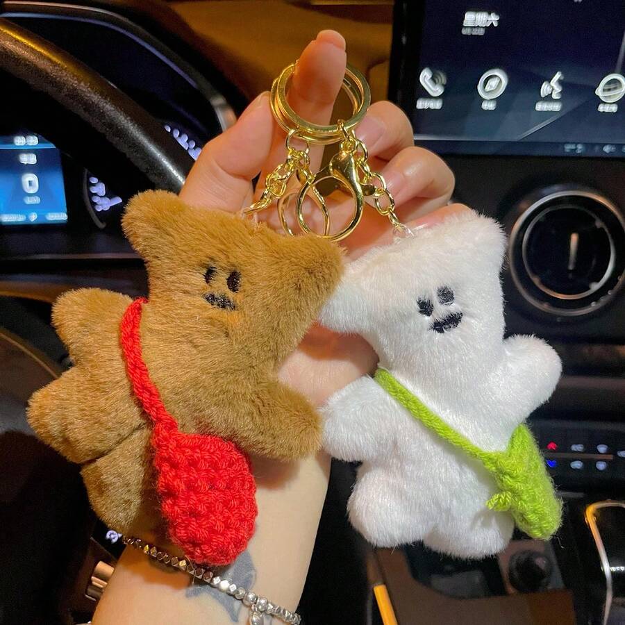 1pc Plush Teddy Bear Keychain, Backpack Pendant Doll Plush Keyring Accessory - Bear - View 1