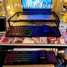 Teclado de juego con estilo de máquina de escribir EWEADN, 104 teclas con teclas redondas retro punk con iluminación LED retroiluminada con cable USB, para juegos y oficina, para computadoras portátiles y PC con Windows, periférico negro - Negro - Ver 3