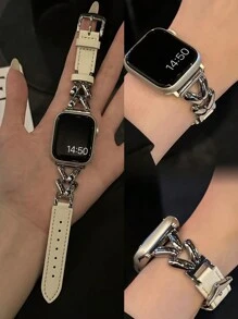 米色皮革表带兼容 表带 女款 41 毫米 40 毫米 38 毫米 44 毫米 45 毫米 42 毫米 49 毫米 Ultra2。时尚皮革表带 V 形金属扣适合表带系列 9 8 7 6 5 4 3 2 1 SE（银色/白色）。佩戴柔软、透气、舒适，兼容 配件