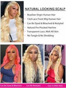 613 蕾丝前假发 人发 13x4 透明蕾丝波浪金色蕾丝前假发 人发 613 蕾丝前假发 150% 密度金色假发 人发 613 前假发 预拔 - S613 - 查看 7