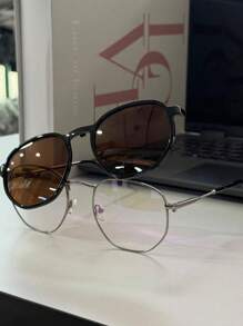 Unisex 2 In 1 Clip-On Hexagonal Glasses Frame Polarized Lens - 淺灰色 - 查看 3