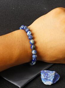 1 pieza Pulsera elástica de cuentas de lapislázuli 5A real de alta calidad, energía de 8 mm, joyería de piedras curativas naturales para mujer, regalo para el novio. Auténtica pulsera de joyería de gema de lapislázuli azul natural y original, piedra de energía natural