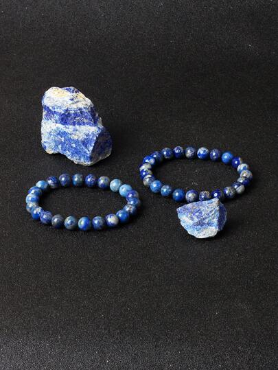 EmbraceNature 1 件正品 5A 青金石珠子手链弹性高品质 8 毫米天然能量石疗愈珠宝女士礼物送给男朋友正品蓝色青金石宝石原装天然能量石手链珠宝正品 5A 天然青金石珠子手链