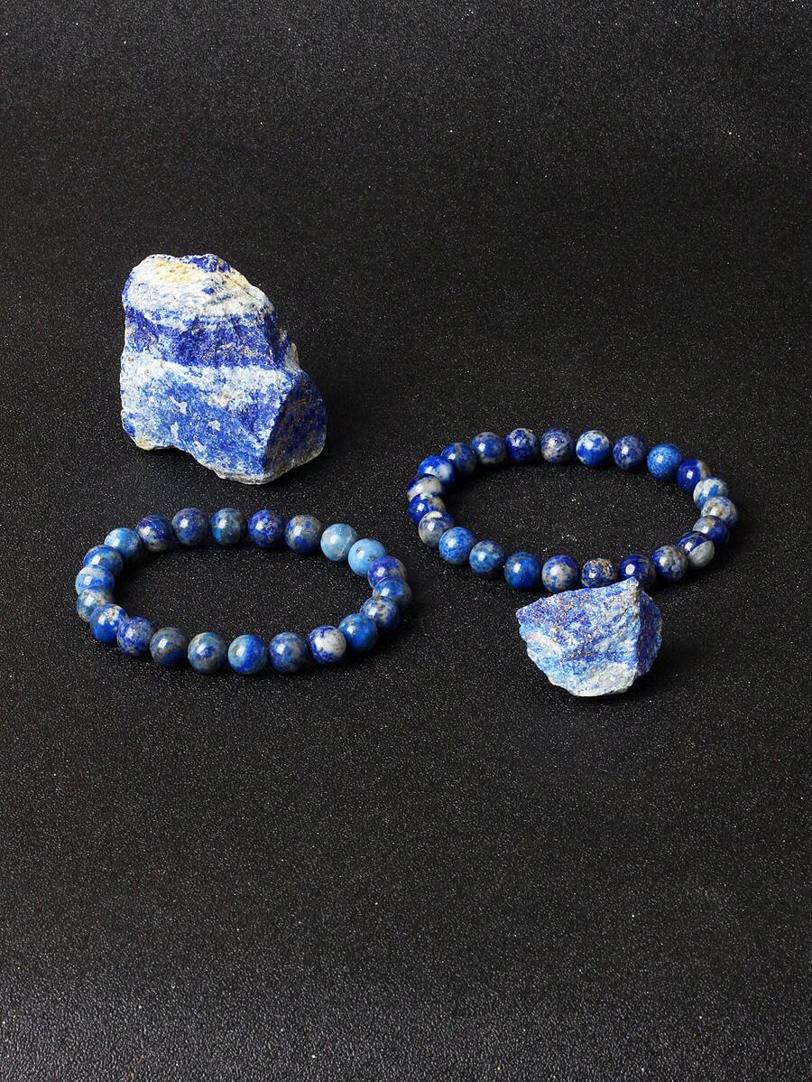 1 pieza Pulsera elástica de cuentas de lapislázuli 5A real de alta calidad, energía de 8 mm, joyería de piedras curativas naturales para mujer, regalo para el novio. Auténtica pulsera de joyería de gema de lapislázuli azul natural y original, piedra de energía natural