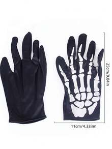 1pair Halloween Scary White Skull Gloves, Halloween Costume Props, Stage Makeup Costumes