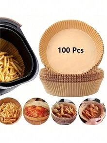 100 miếng lót giấy dầu dùng một lần cho máy chiên không dầu, Phụ kiện nhà bếp, Không dính, Không thấm nước, Thích hợp để nướng và dùng trong lò vi sóng, Phụ kiện máy chiên không dầu - Nhiều màu - Xem 2